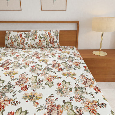 Tropical Printed Cotton Elastic King Size Bedsheet - Multi Color