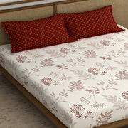 Maroon Leaf Cotton Blend Super King Bedsheet with 2 Pillow Covers (108x108 inches)