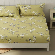 Floral Yellow 210 TC Cotton Blend Flat King Bedsheet