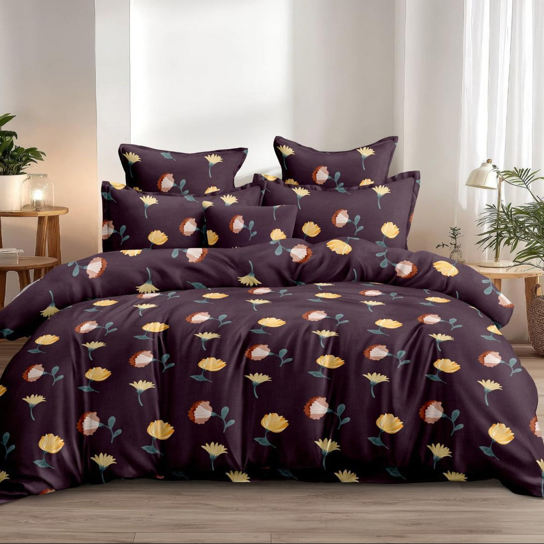 Midnight Tulip Cotton Blend Elastic Fitted King Bedsheet