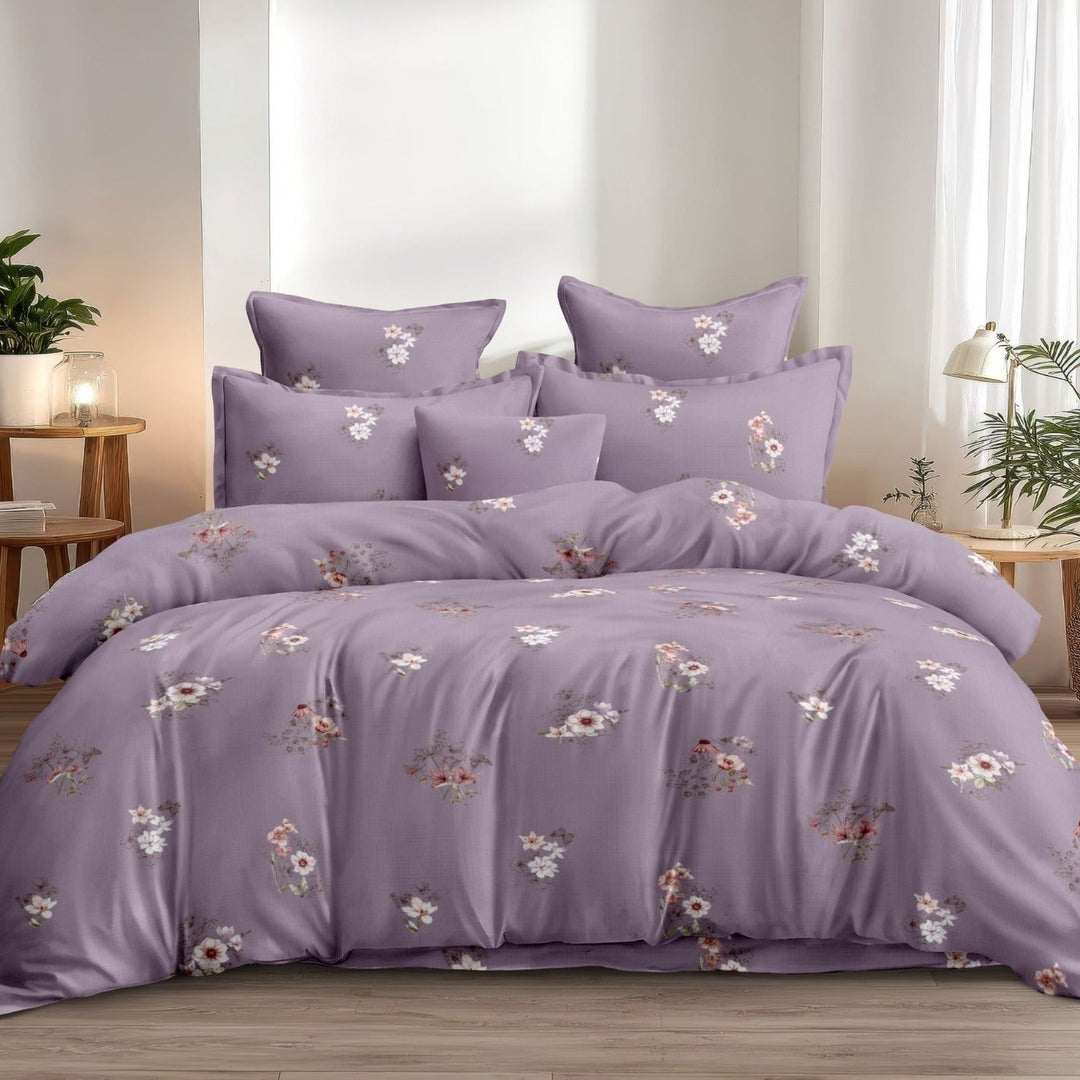 Lilac Whisper Cotton Blend Super King Bedsheet with 2 Pillow Covers (108x108 inches)