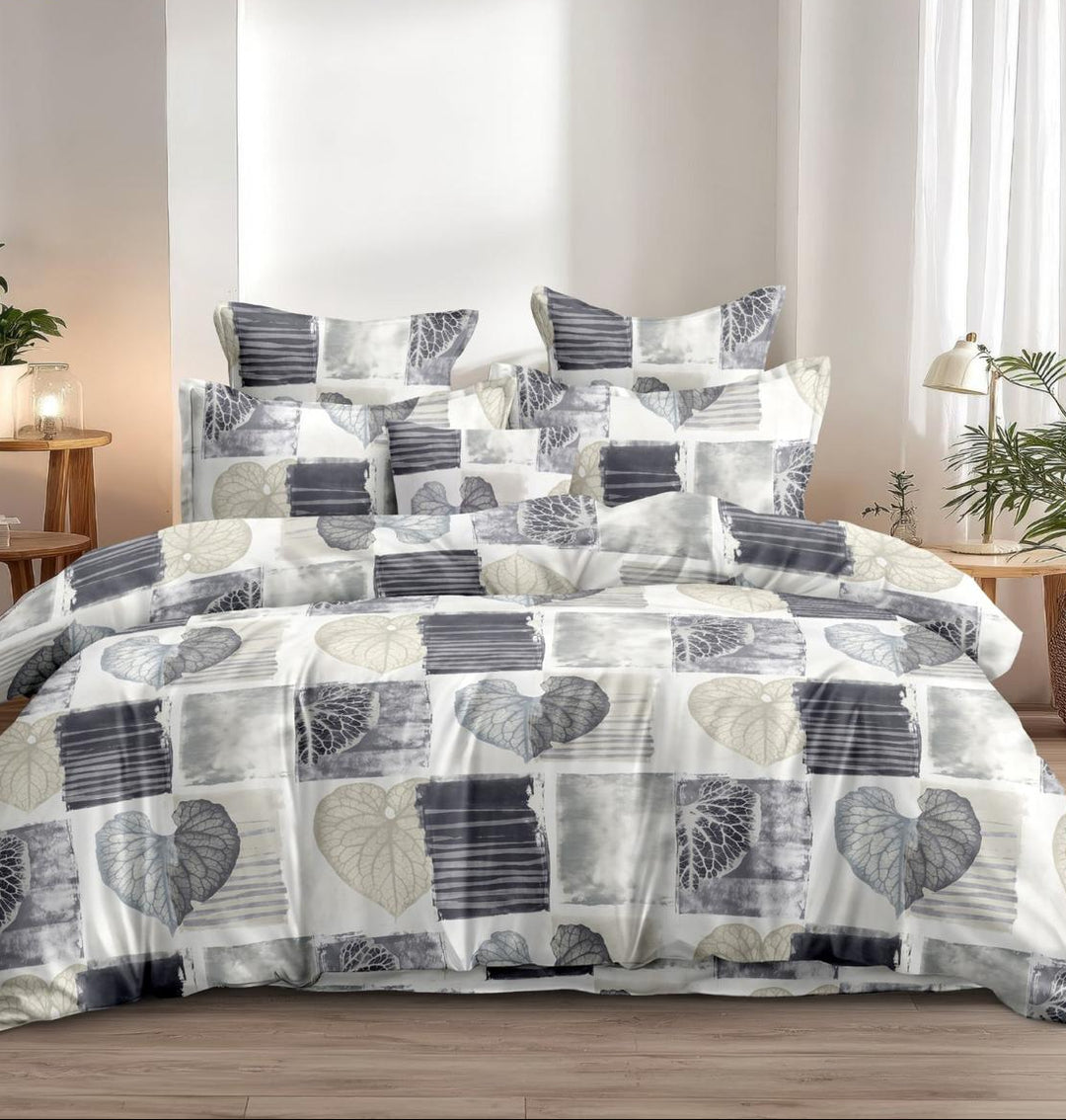 Leaf Mosaic Cotton Blend Elastic Fitted King Bedsheet