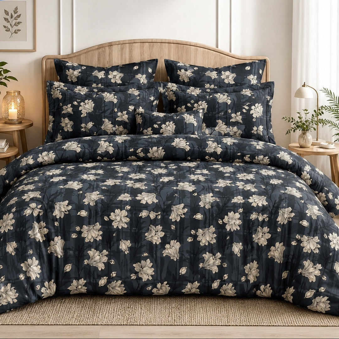 Moonlit Meadow Cotton Blend Elastic Fitted King Bedsheet