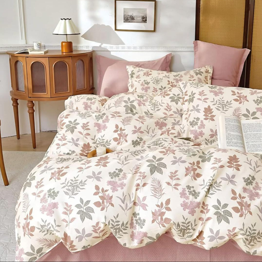 Same Colors Bloom Cotton Blend Super King Bedsheet with 2 Pillow Covers (108x108 inches)