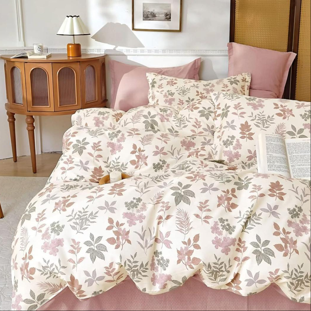 Same Colors Bloom Cotton Blend Elastic Fitted King Bedsheet