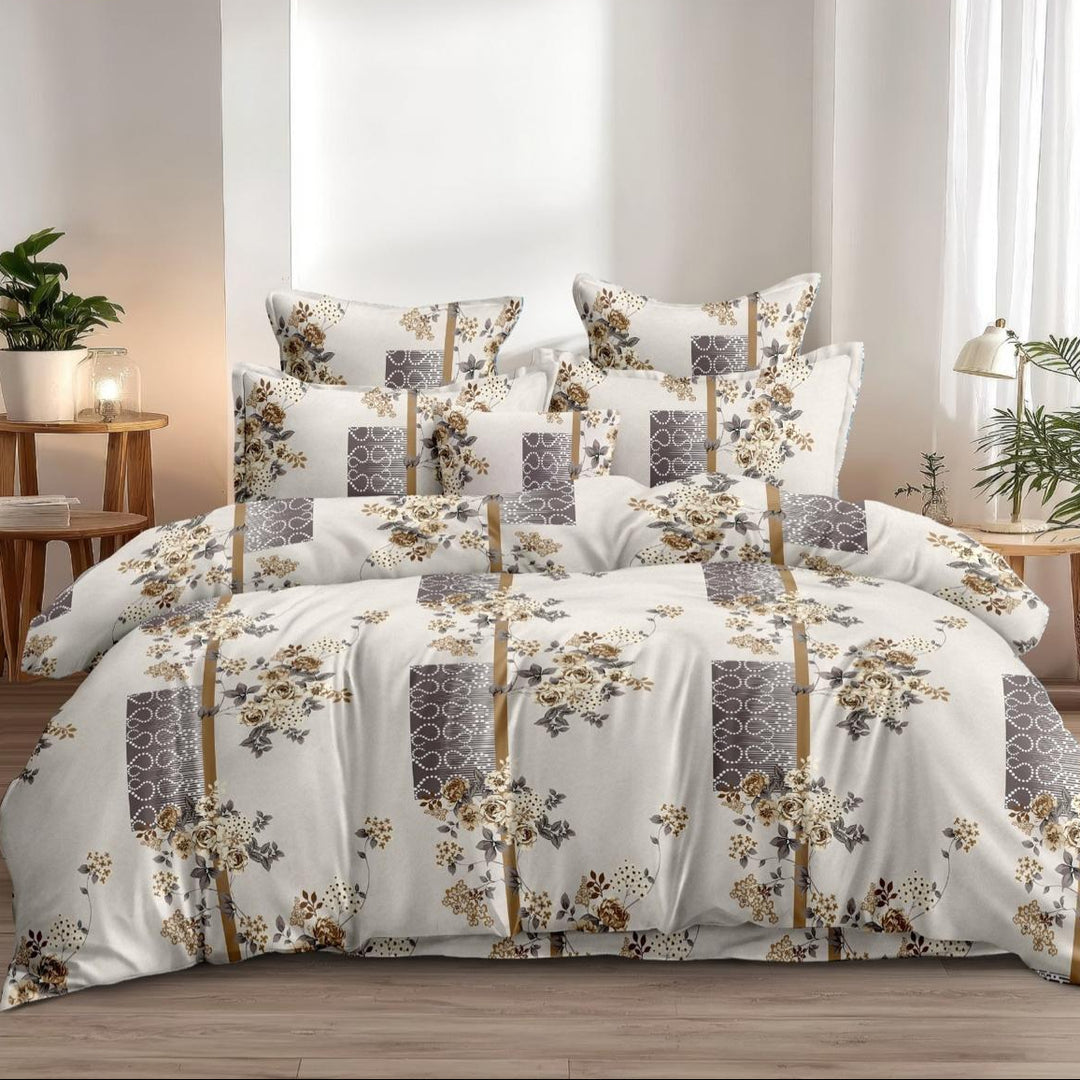 Vintage Mosaic Cotton Blend Super King Bedsheet with 2 Pillow Covers (108x108 inches)