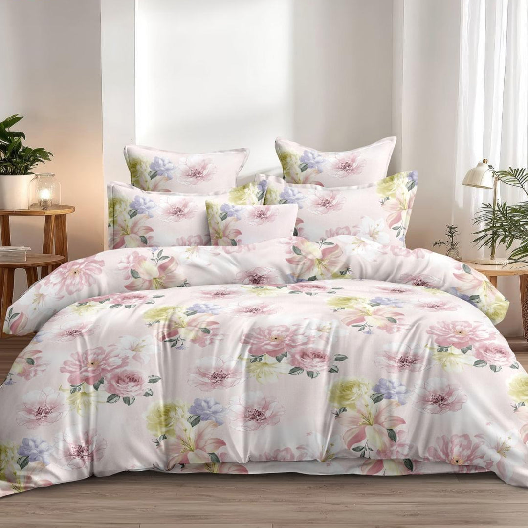 Meadow Whisper Cotton Blend Super King Bedsheet with 2 Pillow Covers (108x108 inches)
