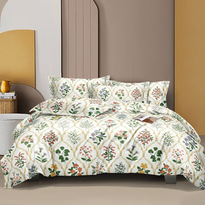 Multi Leafs Cotton Blend Elastic Fitted King Bedsheet