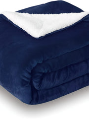 Sherpa California King Size Reversible 2in1 Blanket - Navy Blue