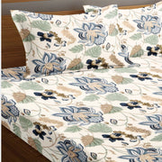 Tropical All Over Printed Cotton Elastic King Size Bedsheet - Blue Pakhi