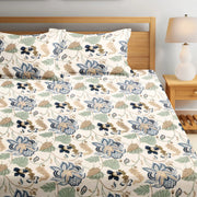 Tropical All Over Printed Cotton Elastic King Size Bedsheet - Blue Pakhi