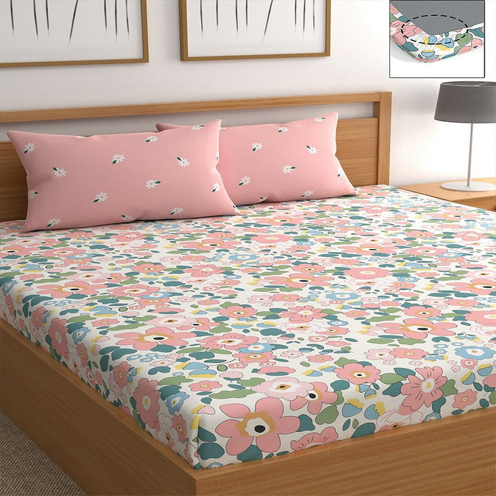 Pink Beauty Cotton Blend Super King Bedsheet with 2 Pillow Covers (108x108 inches)