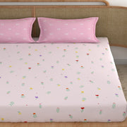 Pink Bow Elastic Fitted Cotton Blend King Bedsheet