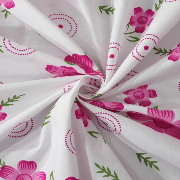 Pink Flower Cotton Blend Elastic Fitted King Bedsheet