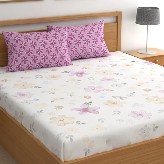 Arctic Flower Cotton Blend Elastic Fitted Queen Bedsheet