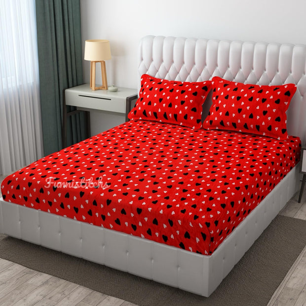 Red Heart Warm Winter Flannel Fitted King Bedsheet