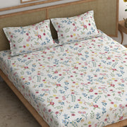 Same Beige Garden Cotton Blend Elastic Fitted King Bedsheet