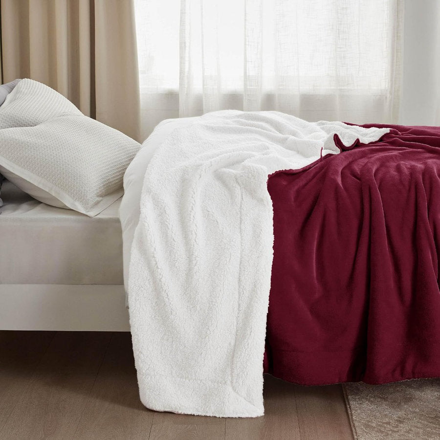 Sherpa California King Size Reversible 2in1 Blanket - Wine