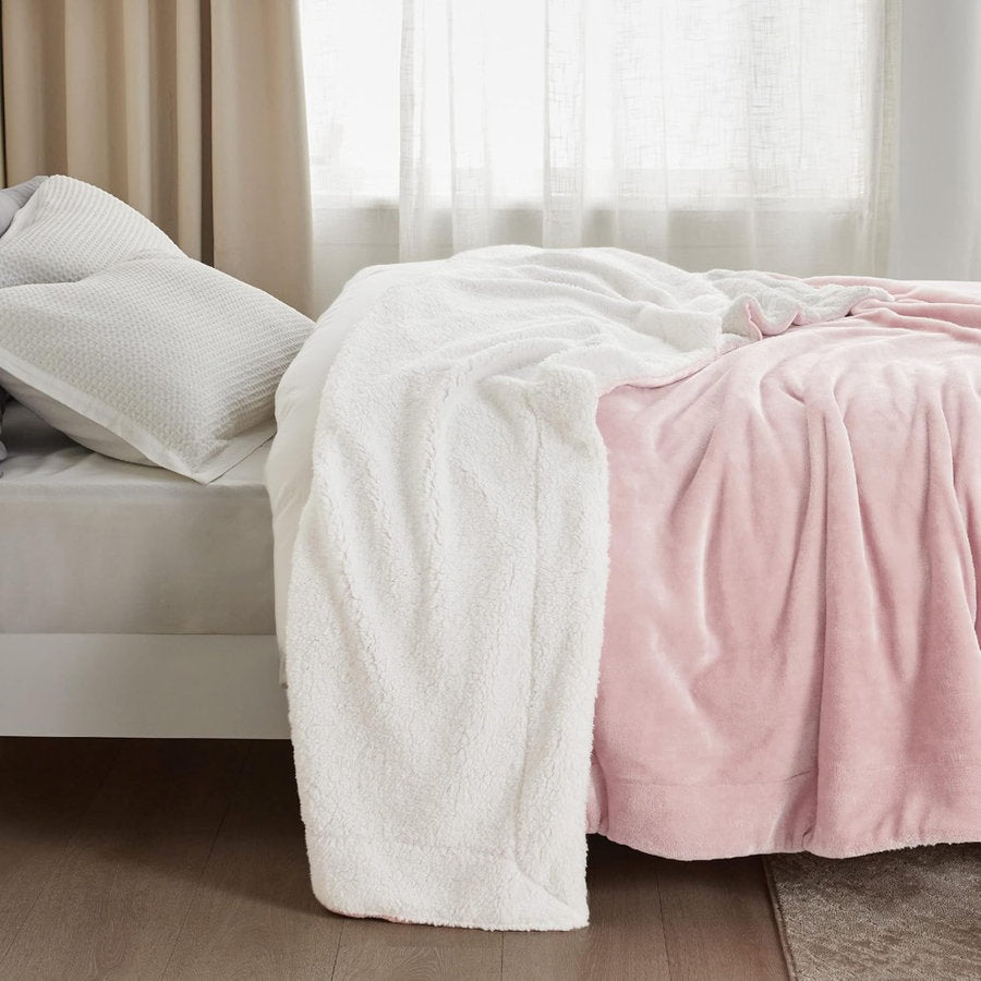 Sherpa California King Size Reversible 2in1 Blanket - Baby Pink