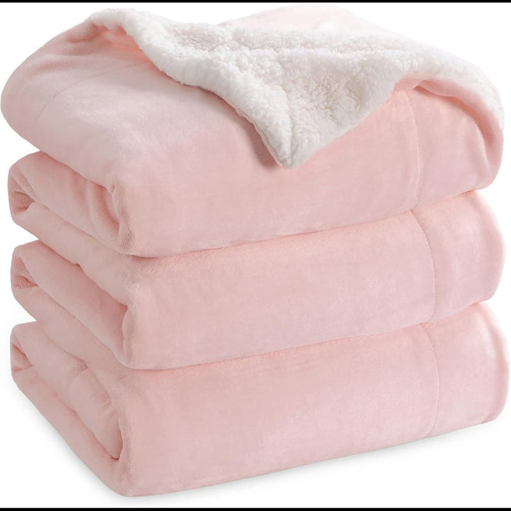Sherpa California King Size Reversible 2in1 Blanket - Baby Pink