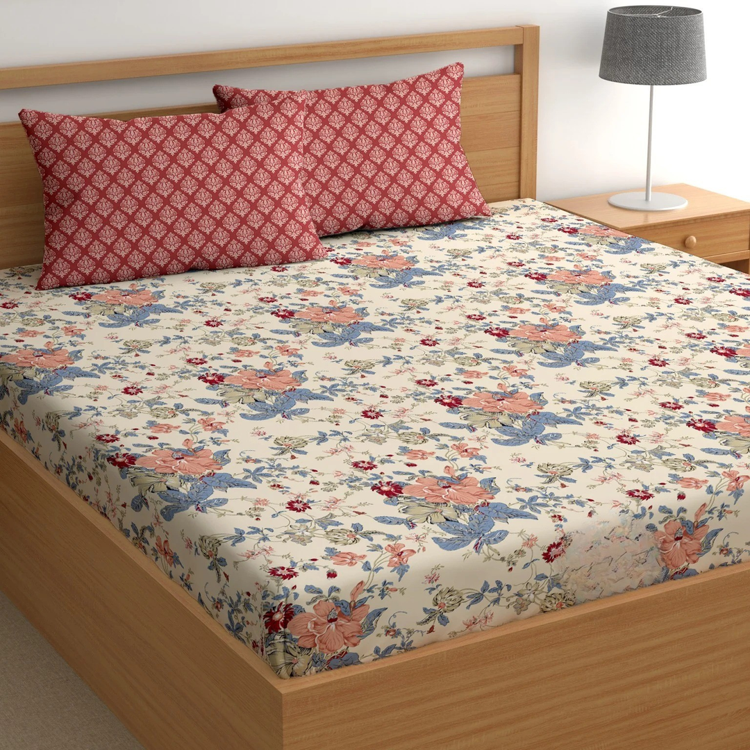 Mix Leaf Trail Elegance Cotton Blend Elastic Fitted King Bedsheet