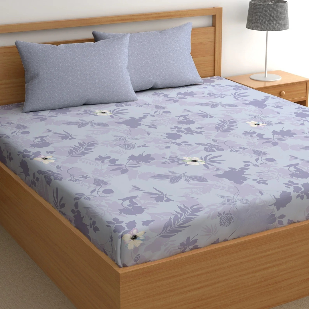 Midnight Leaf Trail Elegance Cotton Blend Elastic Fitted King Bedsheet