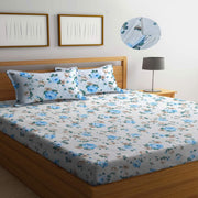 White Rose Cotton Blend Elastic Fitted King Bedsheet