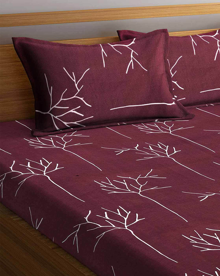 Wine Tree Elastic Fitted Cotton Blend King Bedsheet