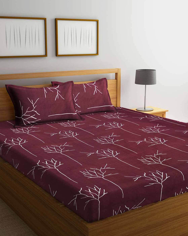 Wine Tree Elastic Fitted Cotton Blend King Bedsheet