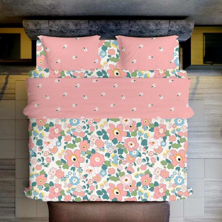 Pink Beauty Cotton Blend Super King Bedsheet with 2 Pillow Covers (108x108 inches)