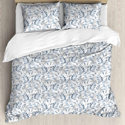 Snowhite All Over Printed 100% Cotton Elastic King Size Bedsheet - Blue Leaves