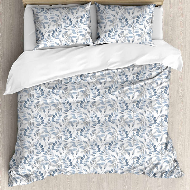 Snowhite All Over Printed 100% Cotton Elastic King Size Bedsheet - Blue Leaves