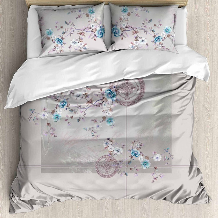Grey Flower Wind Chime Pure Cotton Luxury Digital Premium 350 TC Cotton Bedsheet