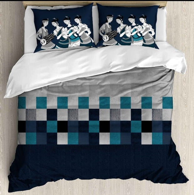 Forever Blue Geometric Luxury Pure Cotton King Size Bedsheet