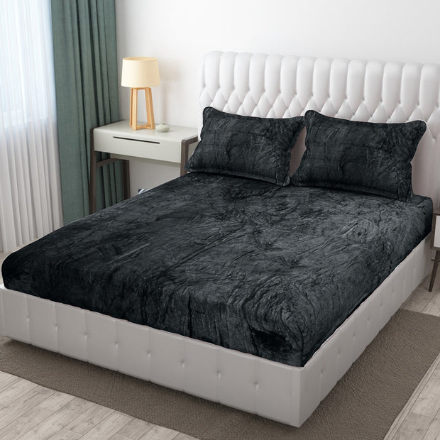Charcoal Grey Warm Winter Flannel Fitted King Bedsheet