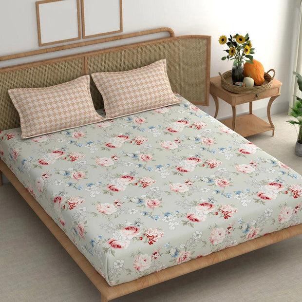 Paint Rose Cotton Blend Elastic Fitted King Bedsheet