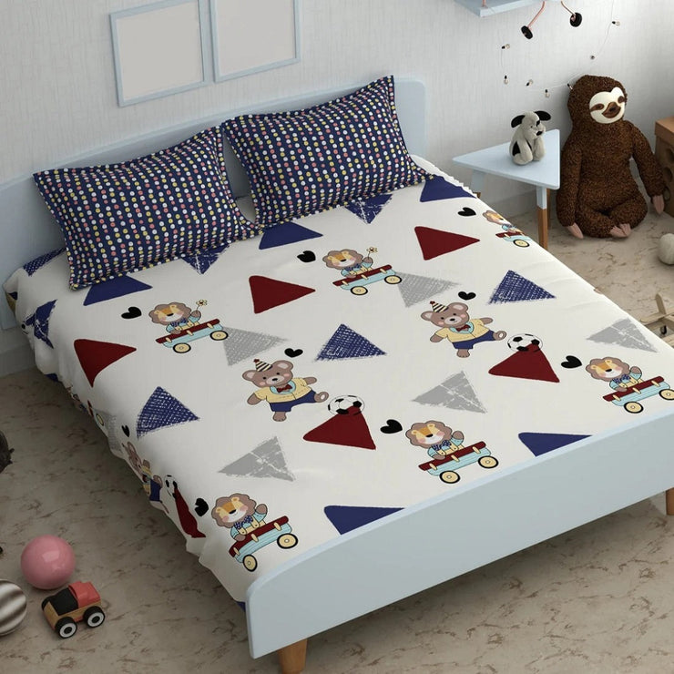 White Teddy Cotton Blend Super King Bedsheet with 2 Pillow Covers (108x108 inches)