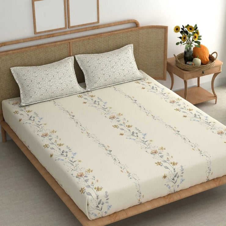 Ivory Bale Cotton Blend Elastic Fitted King Bedsheet
