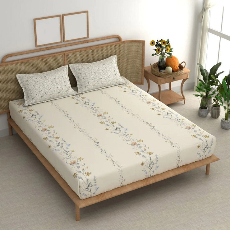 Ivory Bale Cotton Blend Elastic Fitted King Bedsheet
