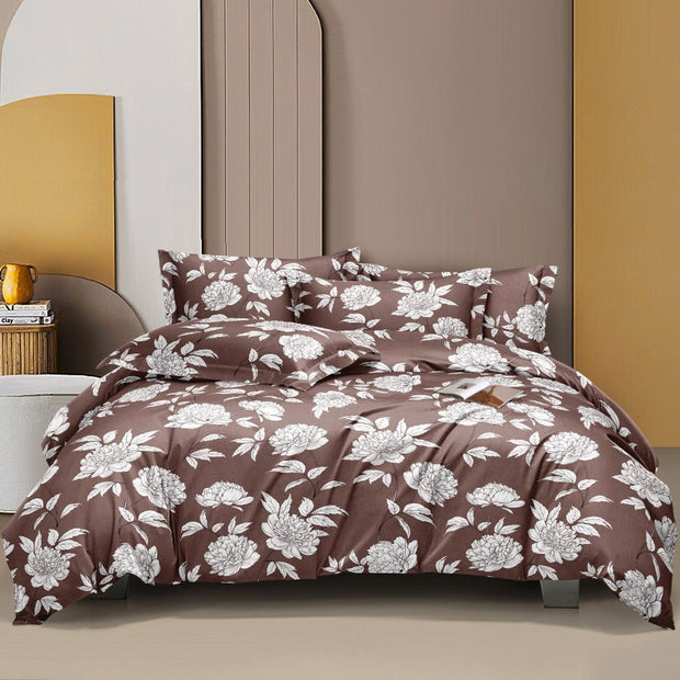 Brown White Flowers Cotton Blend Elastic Fitted Queen Bedsheet (Copy)