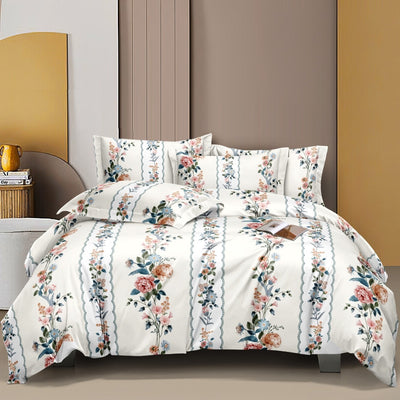 White-Like Blossom 210 TC Cotton Blend Flat King Bedsheet