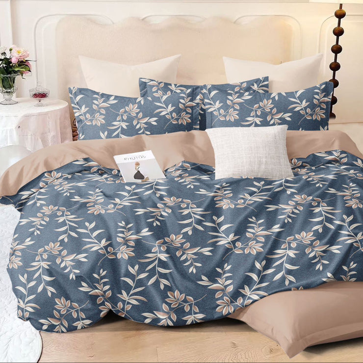 Navy Floral 210 TC Cotton Blend Flat King Bedsheet