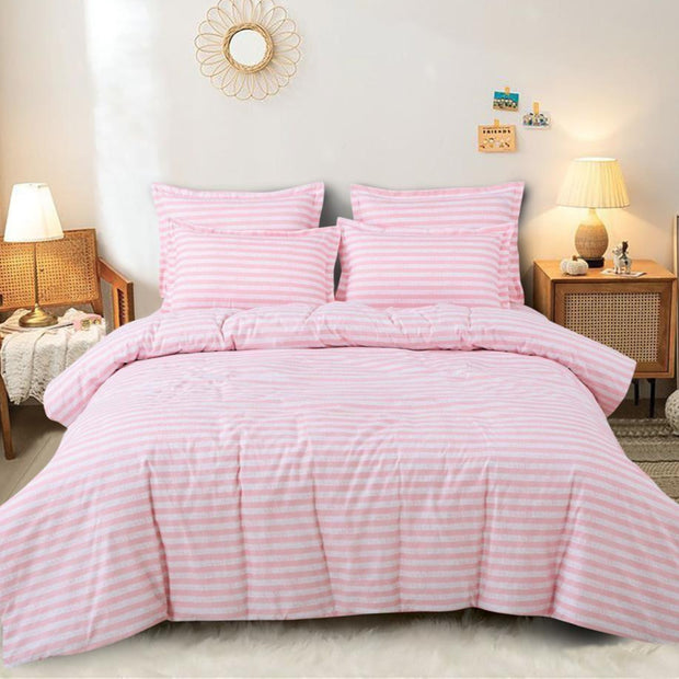 Baby Pink Lines 210 TC Cotton Blend Flat King Bedsheet