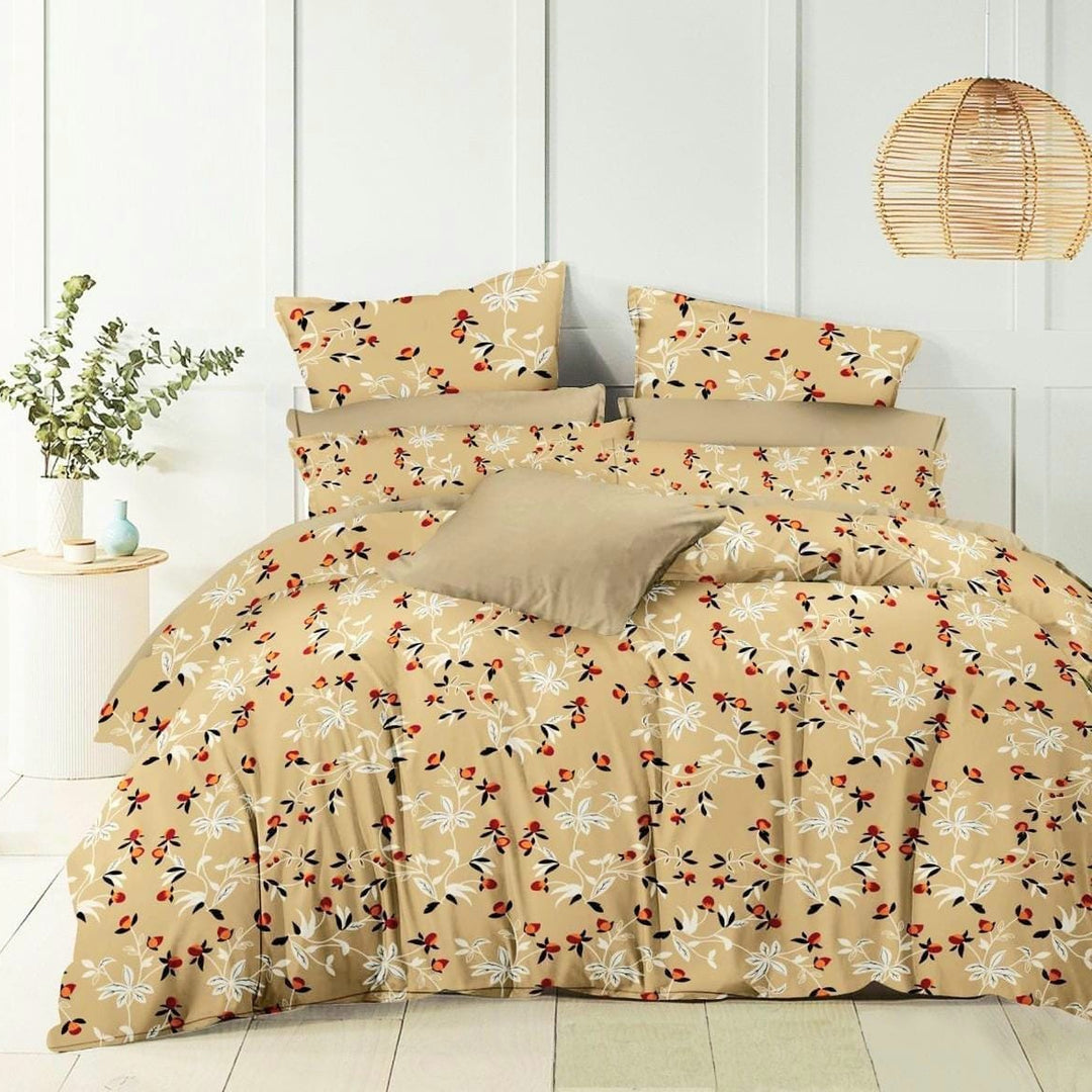 Beige Freesia 210 TC Cotton Blend Flat King Bedsheet