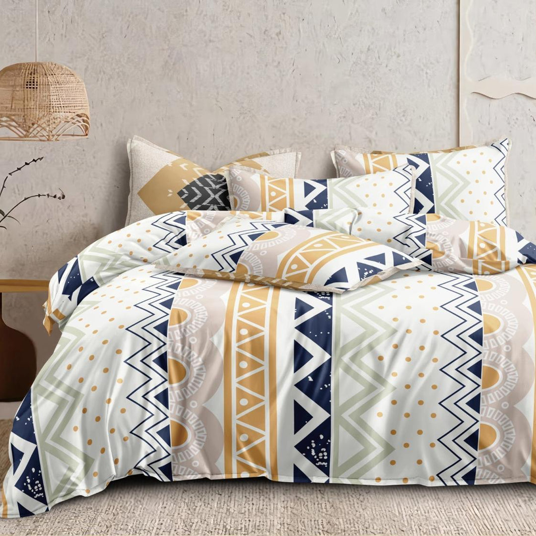 Infinity Blocks Cotton Blend Super King Bedsheet with 2 Pillow Covers (108x108 inches)