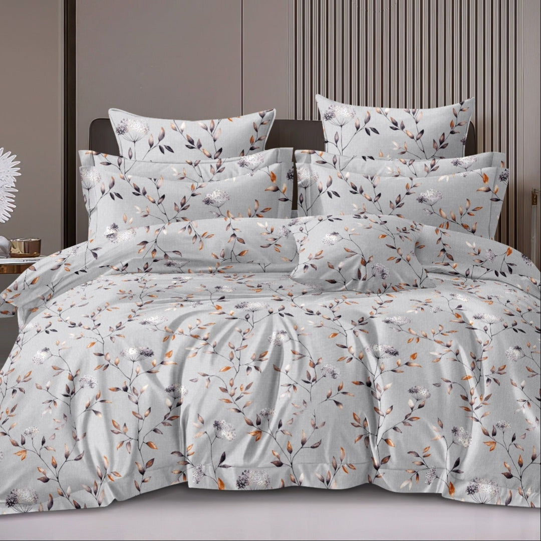 Grey Stem Cotton Blend Elastic Fitted King Bedsheet