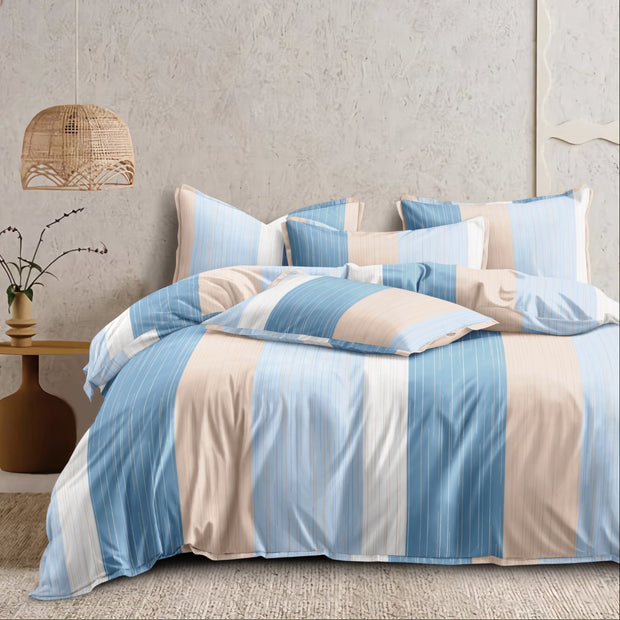 Blue Patti Cotton Blend Elastic Fitted King Bedsheet