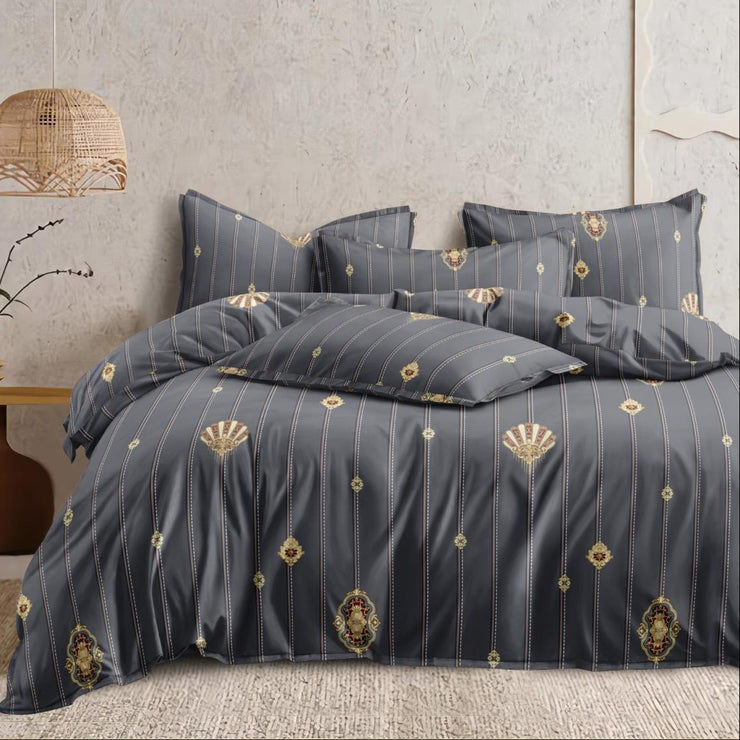 Rolex Grey Cotton Blend Elastic Fitted Queen Bedsheet