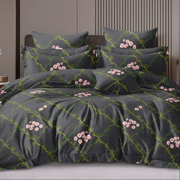 Black Bunch Cotton Blend Elastic Fitted King Bedsheet