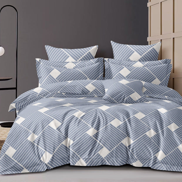 Linear Blocks Cotton Blend Elastic Fitted King Bedsheet